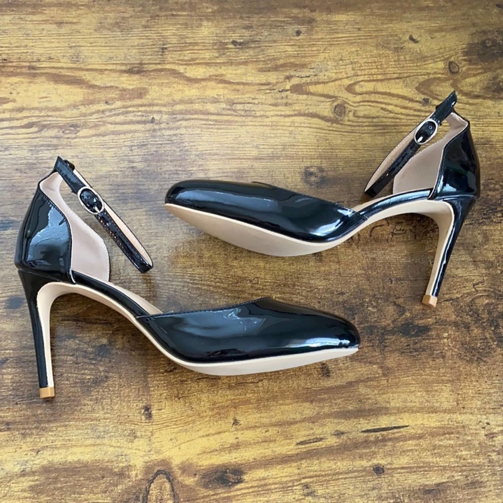 Sleek Black YDN Ankle Strap Rounded Toe Heel